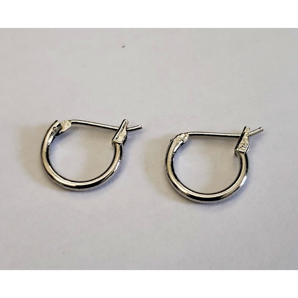 1-Pair Pierced Earrings Half Hoop Silver Tone 1/2 in Vintage